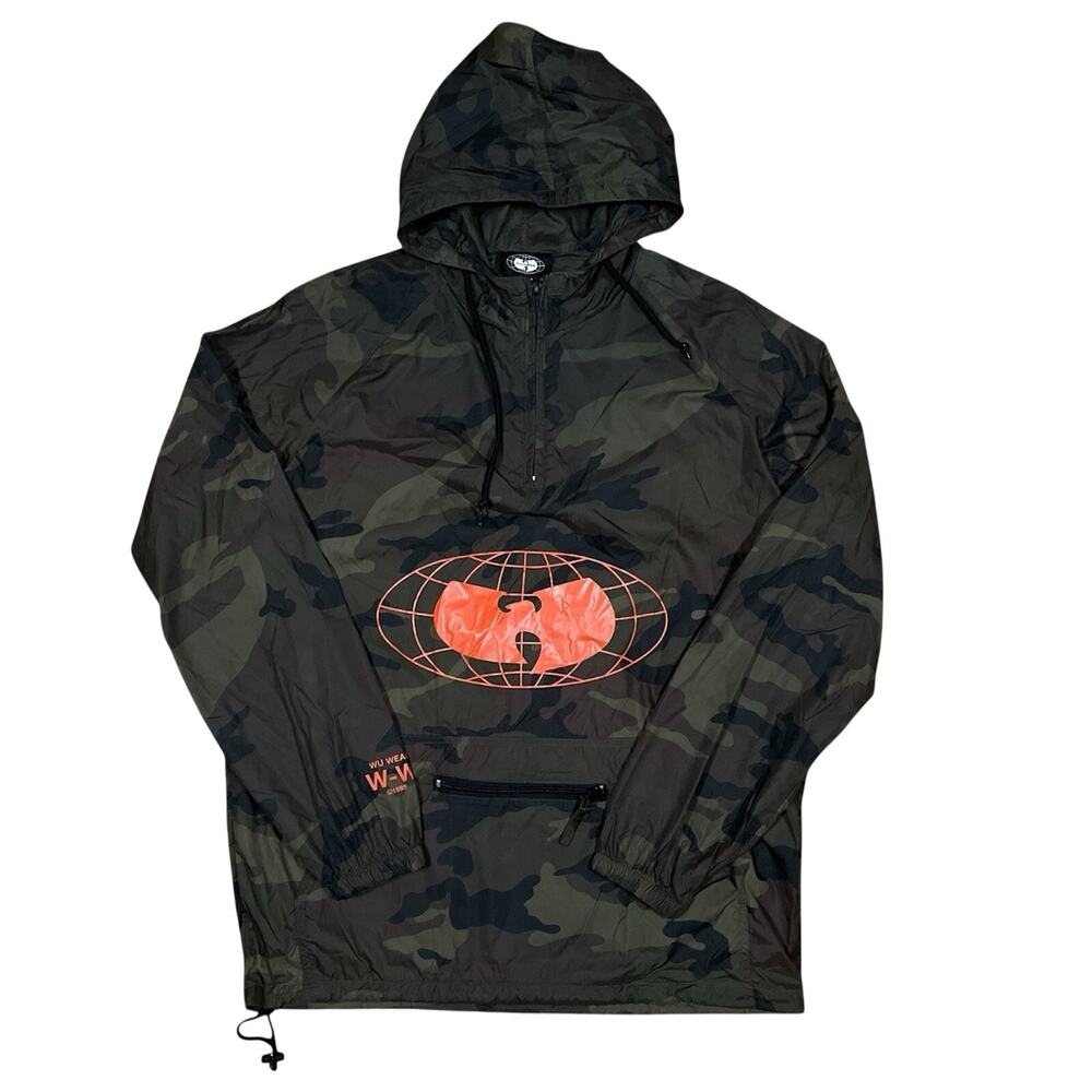 Wu-Wear Windbreaker Jacket Medium Camo Orange Logo Hooded Wu-Tang Rare GZA RZA